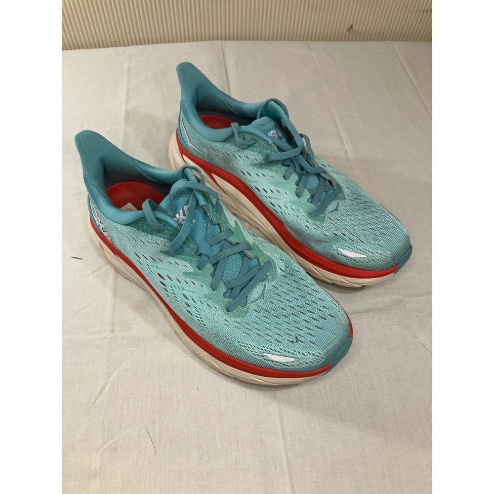 Hoka One‎ One Clifton 8 Blue Fog Teal Orange Running Shoes Womens 1110518